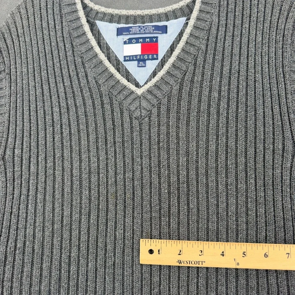 VTG Tommy Hilfiger Men's Sweater Vest XL] Gray Ribbed Knit V-Neck Preppy READ